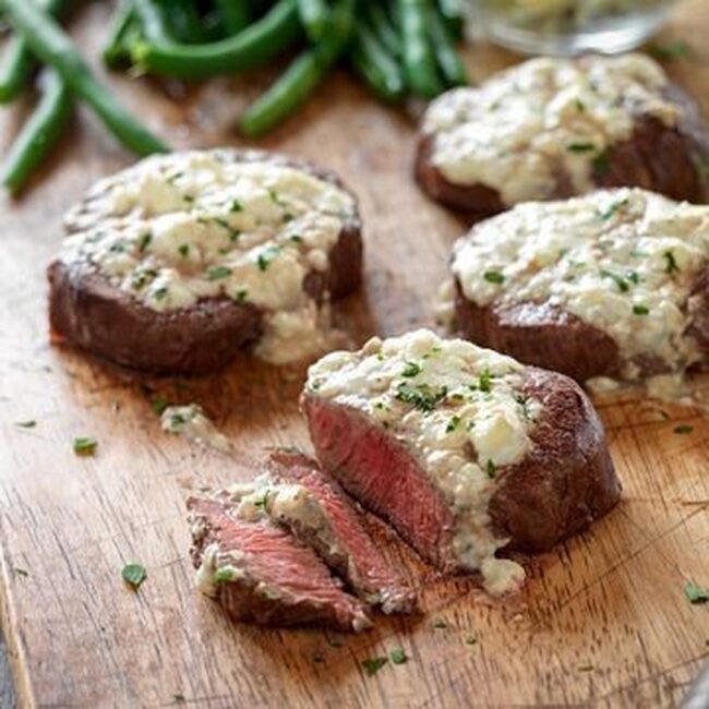 Beef Tenderloin Steaks With Blue Cheese Topping