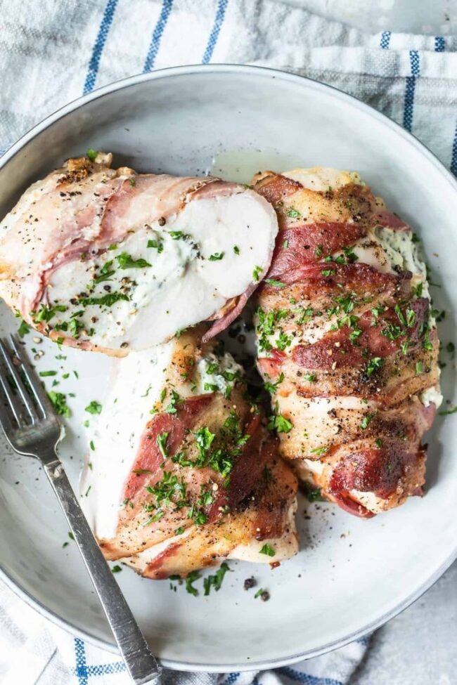 Boursin Stuffed Chicken Breasts Wrapped In Bacon