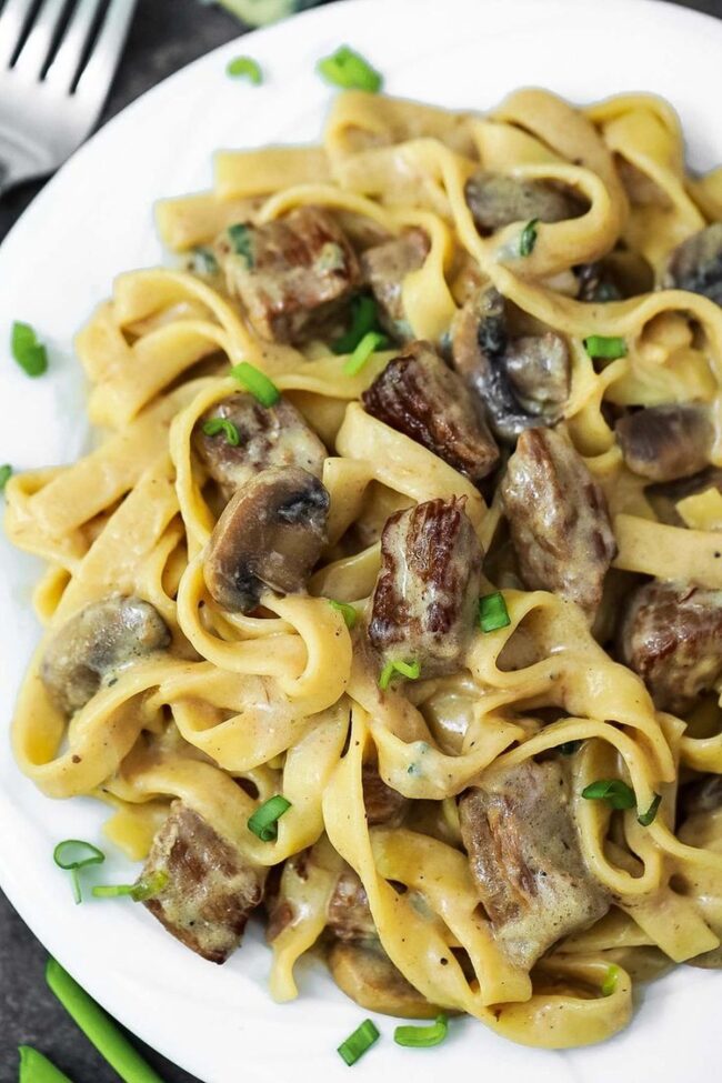 Beef Stroganoff With Blue Cheese & Chives