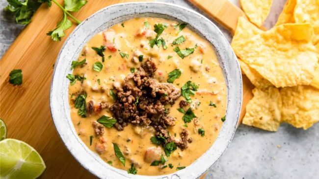 Ground Beef Queso Dip with Velveeta
