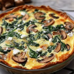 Spinach Mushroom Feta Crustless Quiche Recipe